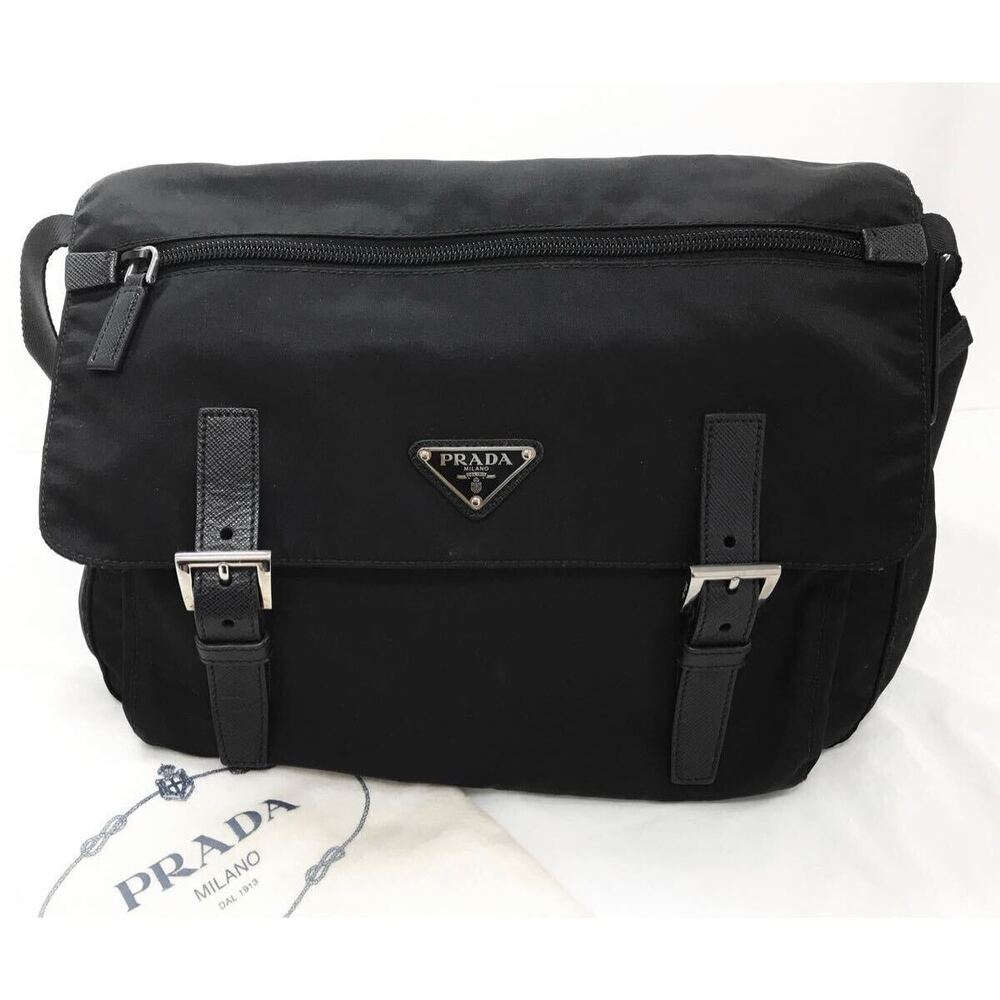 Prada Tessuto messenger bag Saffiano leather enameled triangle Black